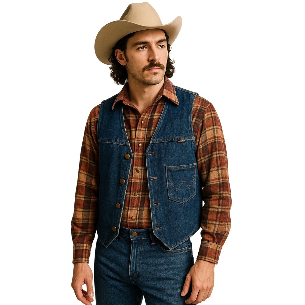 WRANGLER 70s Sherpa Lined Denim Vest Blue Western Cowboy 14oz vest L
